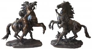 COPPIA DI BRONZI "CAVALLI DI MARLY" DI SEGUACE DI GUILLAUME COUSTOU